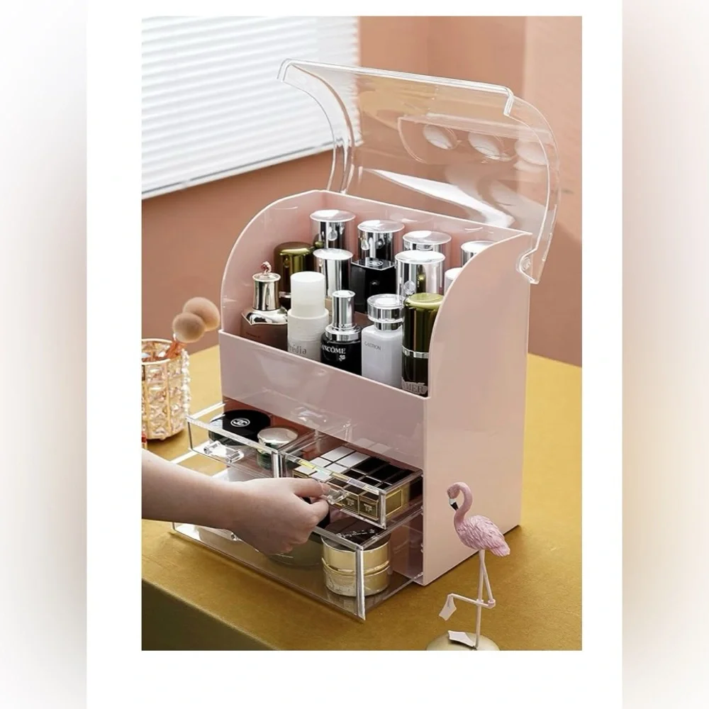 Moochi Pink Profesional Large Cosmetic Makeup Organizer Dust Water Proof